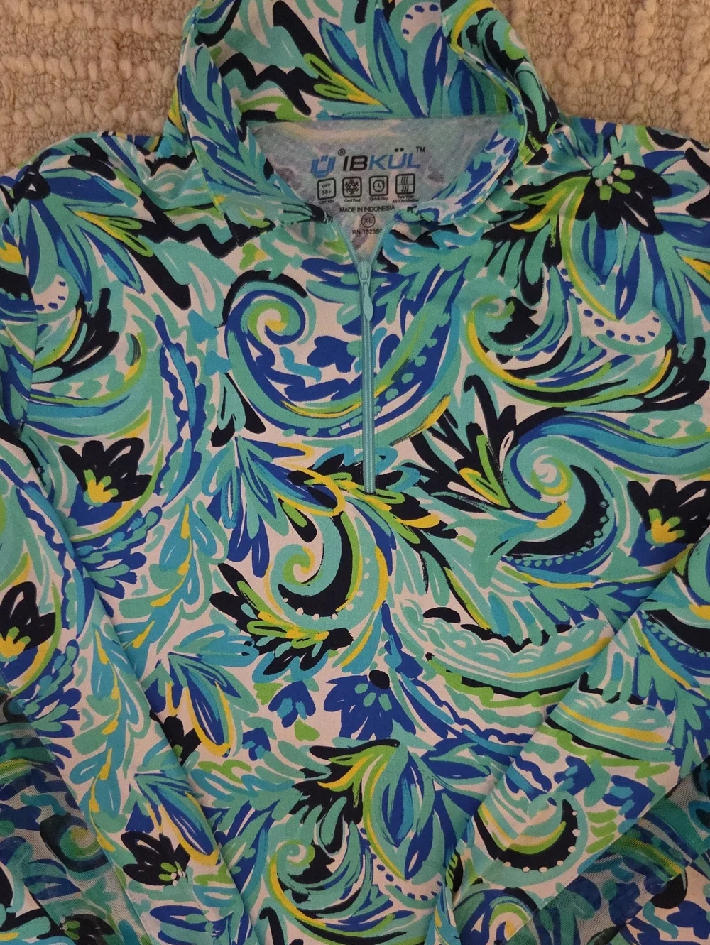 IBKUL Icefil Paisley Swirl Print 1/4 Zip Golf Sun Shirt - Women's XL